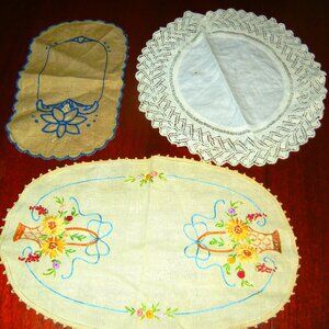 3 VINTAGE Embroidered Doilies Doily